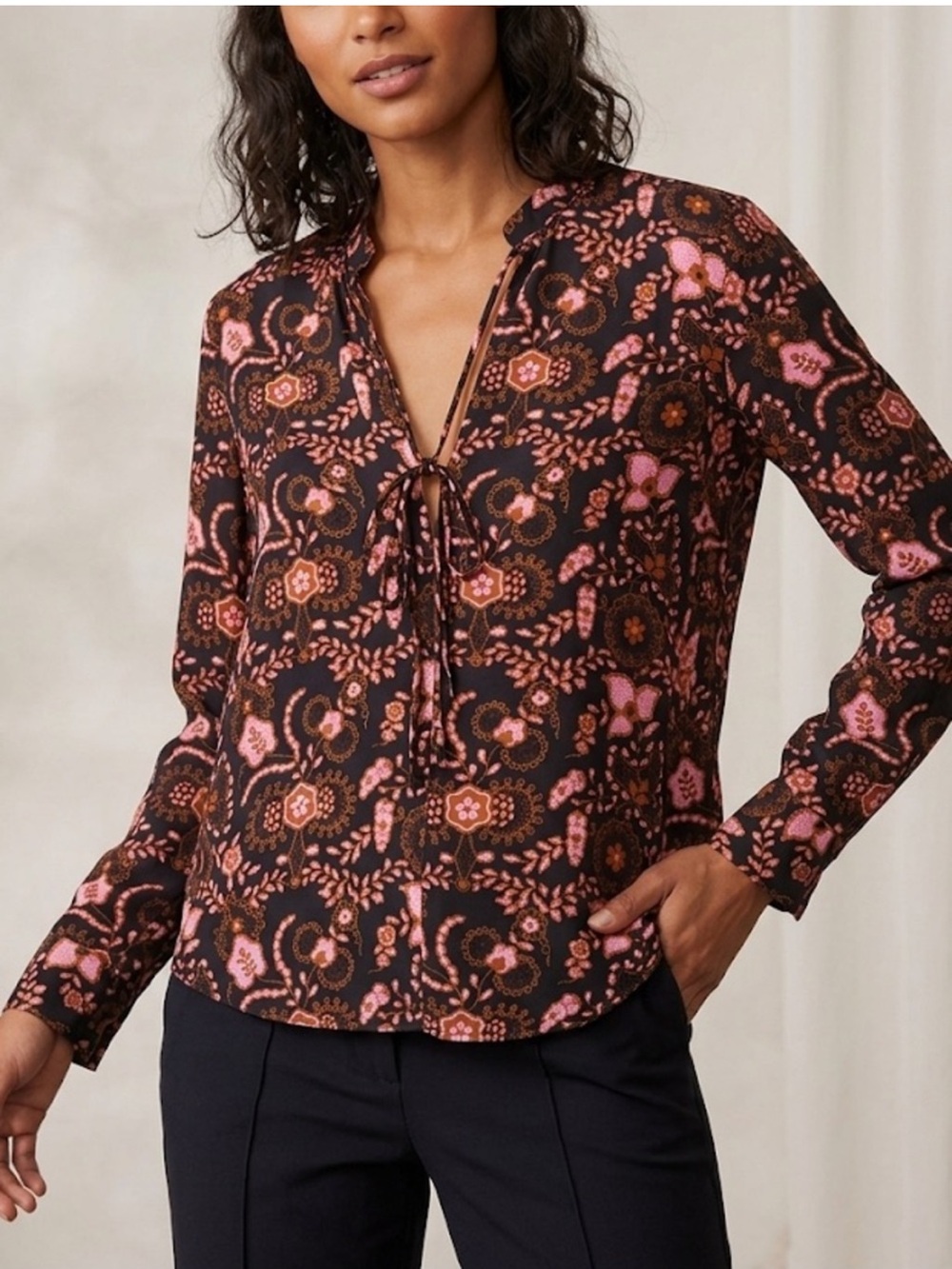 A.L.C. Sacha Silk Floral Blouse Longsleeve Size 6 Henna Pink Terracotta